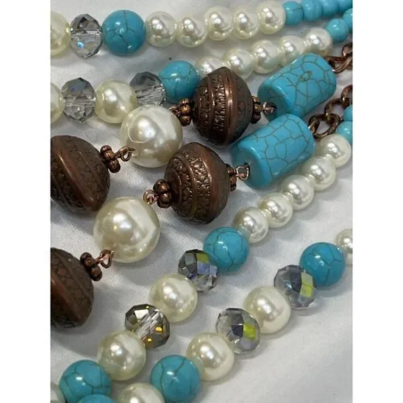 SOUTHWEST TURQUOISE PEARL FANCY Western Rodeo Cowgirl Fashion Necklace Set New - Picture 13 of 16